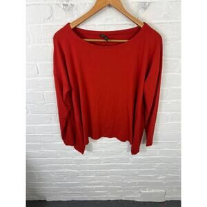 Eileen Fisher Women's Boatneck Stretch Jersey Knit Top Long Sleeve Red Size M